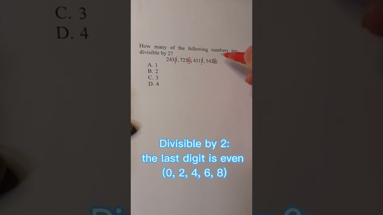 Divisible by 2: The last digit is even (0, 2, 4, 6, 8) #math  #tips #enjoymath365