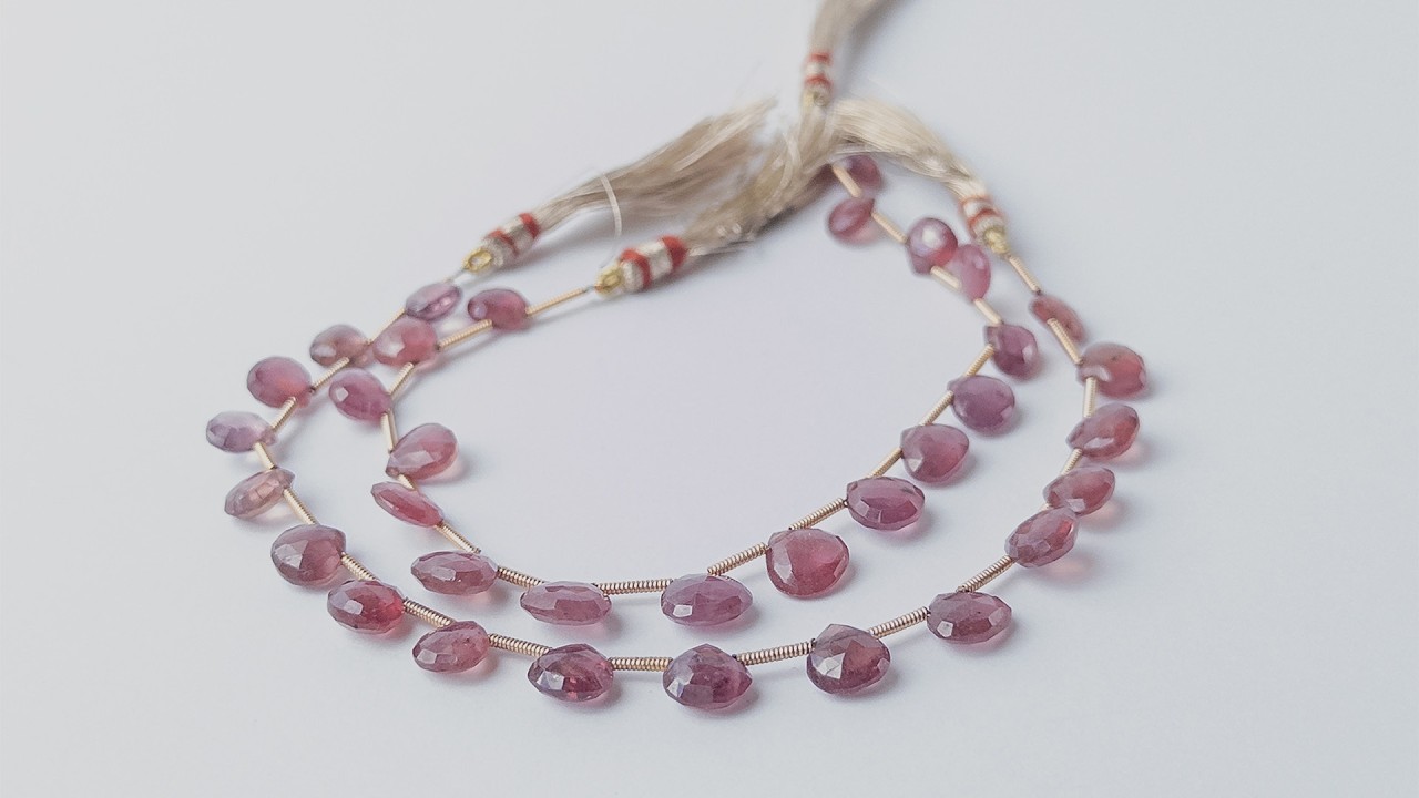Ruby | Faceted Briolette | 7.5-8.5mm Bead Size | 17 Pieces | 48 Carats video