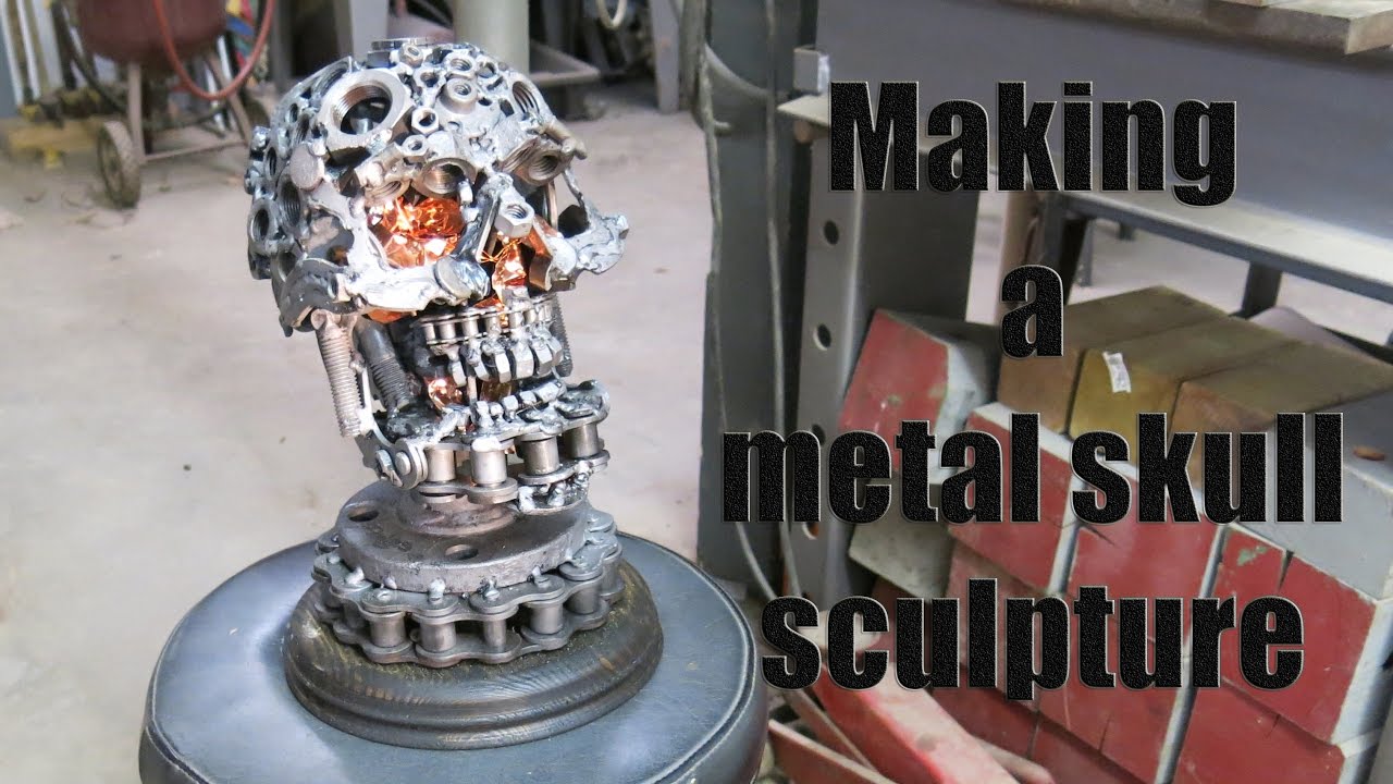 The making of a metal skull sculpture.