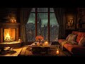 A Rainy Day in Cozy Room Ambience 🔥 Piano Jazz Music, Crackling Fire, Rain Sounds for Sleep & Focus