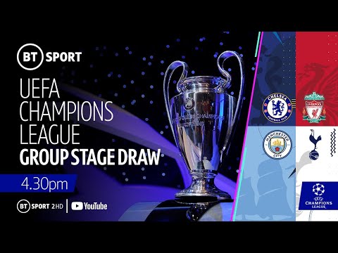 UEFA Champions League 2019/20 group stage draw featuring Liverpool, Spurs, Man City, and Chelsea