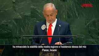 Netanyahu all'Onu mostra la 'Mappa del terrore dell'Iran': «Una minaccia anche per gli Usa»
