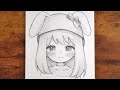 How To Draw Cute Anime Girl With Bunny Hat Easy Pencil Sketch