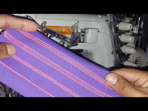 Coverstitch sewing machine, collar machine. Stitch test with 2, 3, 4 and 5 threads.