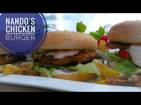 Peri Peri Chicken Burger Recipe in Urdu Hindi~How to make Nando's Peri Peri Chicken Burger Recipe