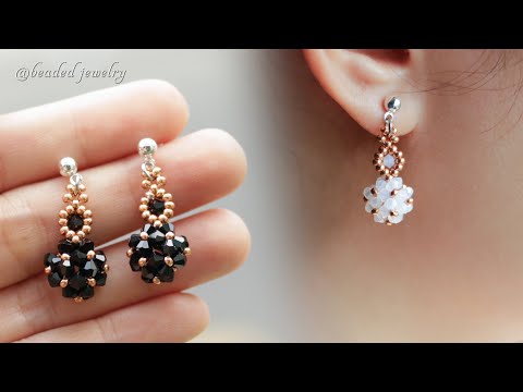 DIY beaded bead earrings. Easy to make for beginners. Jewelry making