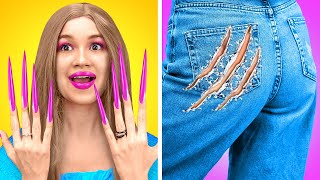 Beauty Struggles With LONG Hair and Nails! SMART Beauty Hacks and Funny Situations