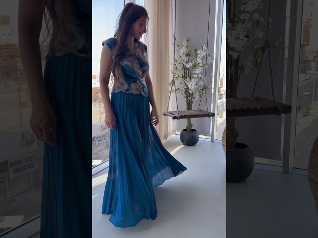 أفرول طويل استرتش سماوي مكسر من الاسفل