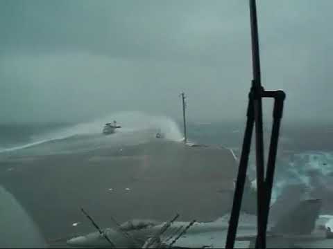 USS Kitty Hawk slammed by huge waves during typhoon