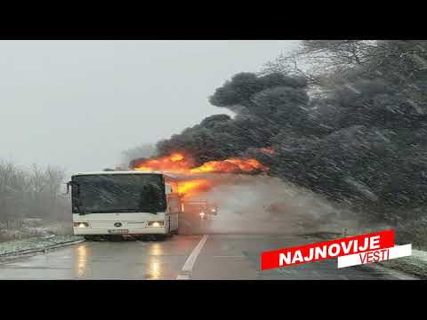 IZGOREO AUTOBUS NA PUTU KOD BEČEJA! Ogroman plamen u trenu je progutao celo vozilo