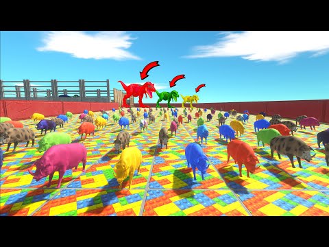 Speed Race DINOSAURS EAT COLOR PIG LEGO FUNNY SUPERHEROES CHAMPIONS - Animal Revolt Battle Simulator