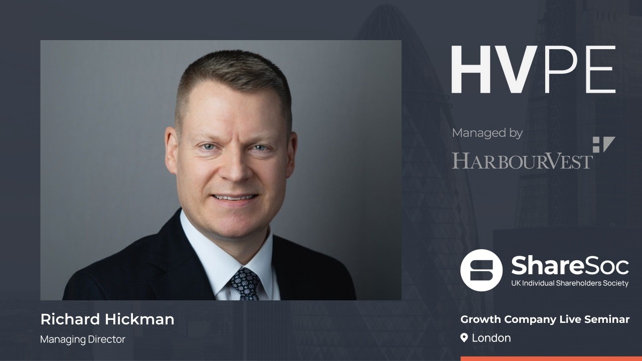 Thumbnail for Harbourvest (HVPE) ShareSoc Growth Company Seminar 25th March - Richard Hickman, Managing Director