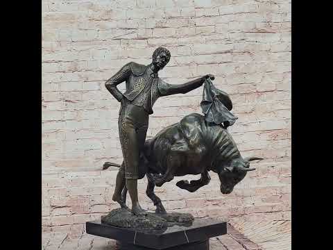 Signed Bronze Sculpture of Bullfighter with Toro Spain Cultural