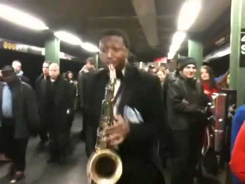 Amazing New York City Sax player in subway (Time Square)