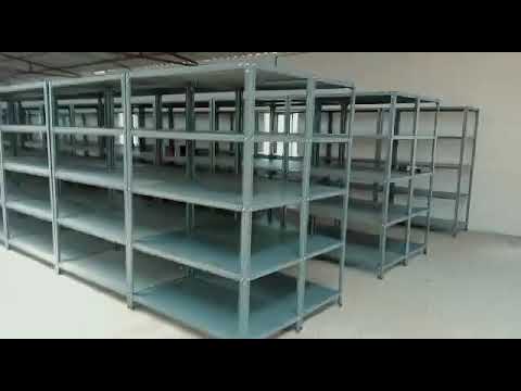 Gray paint coated stainless steel slotted angle rack for war...