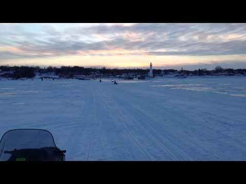SNOWMOBILE FIRE Mackinac Island Ice Bridge 2015...