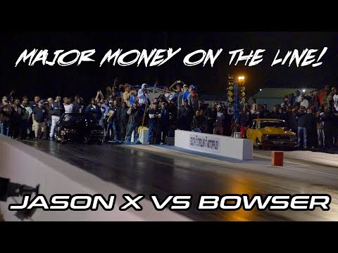 MAJOR MONEY ON THE LINE FOR THIS GRUDGE RACE!! BOWSER LS NITROUS DATSUN VS JASON X NITROUS MUSTANG!