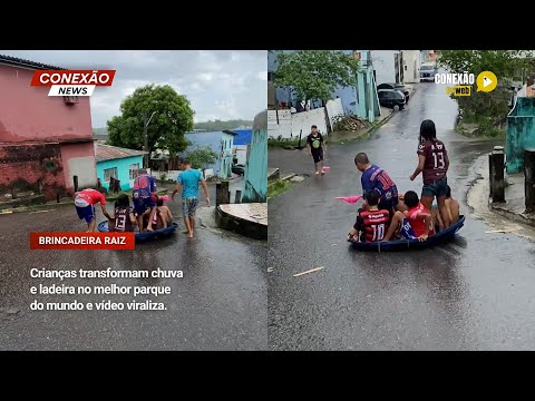 Vídeo: Crianças transformam chuva e ladeira no melhor parque do mundo e vídeo viraliza.