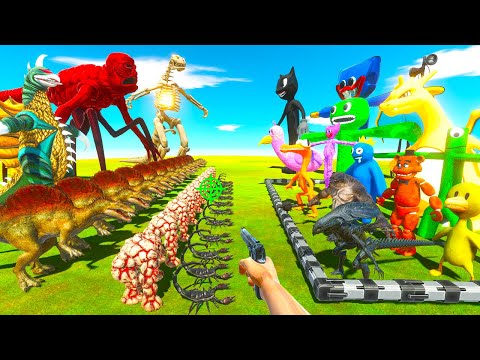 Rainbow Friends & Pokemon vs Carnivore Dinosaurs & Invertebrates - Animal Revolt Battle Simulator