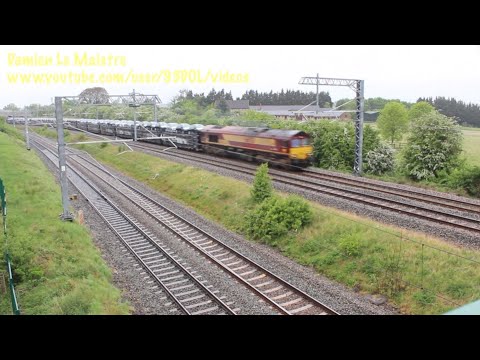 Class 66 66050 EWS Toyota Car Train 66003 & 66607 Midland Main Line near Irchester 11th May 2022