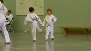 preview picture of video 'Harry and Tom at NTSD grading, testing for their (first) orange belt. 22nd Sep 2012'