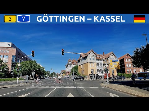 Driving in Germany. A route from Göttingen to Kassel by Autobahn A7. 4K