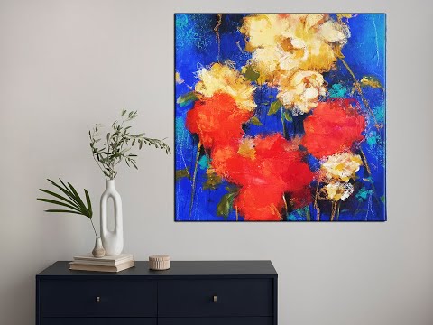 Abstract Flower Painting on Canvas / #005  MariArtHome