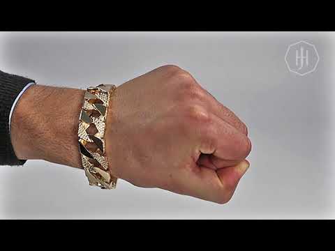 B26 - 9ct Yellow Gold Heavy Weight Textured Gents Curb Bracelet