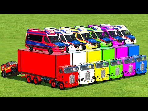 TRANSFERRING POLICE SMART, SUZUKI & AMBULANCE MERCEDES WITH LIZARD TRUCKS! Farming Simulator 22