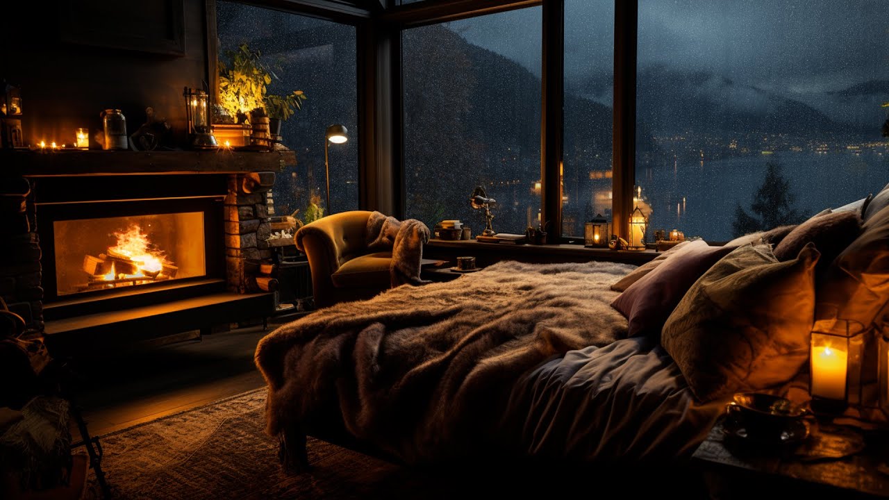 Rain & Fireplace | RELIEVE STRESS to SLEEP DEEPLY with Crackling Fireplace and Calming Rain Sounds