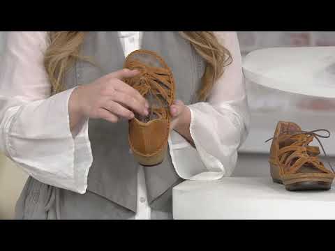 Naot Leather Lace-up Wedge Sandals - - Yarrow on QVC