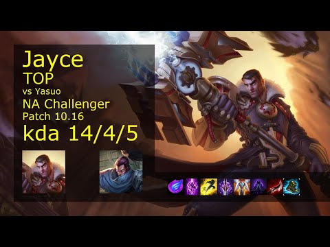 Jayce Top vs Yasuo - NA Challenger 14/4/5 Patch 10.16 Gameplay