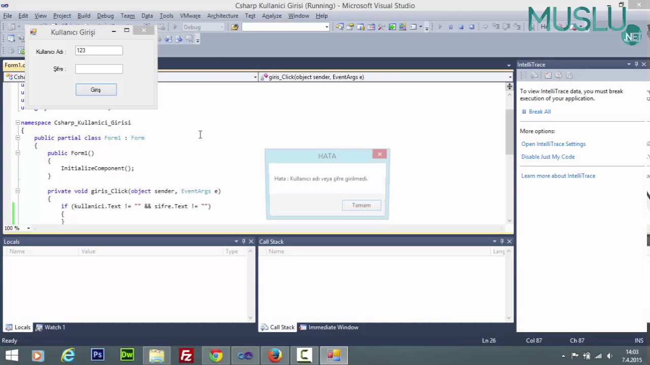 C# (Csharp) ile Kullanıcı Girişi Yapımı