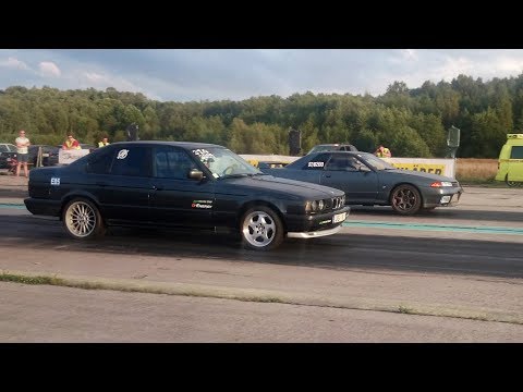 Nissan Skyline GT-R R32 RB30DET vs BMW M5 E34 4.9 S62 Kompressor 1/4 mile drag race