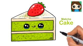 How to Draw a Matcha Cake Slice with Strawberry