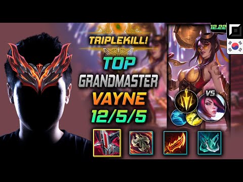 GrandMaster Top Vayne Build Immortal Shieldbow Lethal Tempo - Vayne Top vs Fiora - LOL KR 12.22