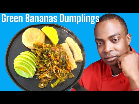 Green banana dumpling street food cooking with banana Yam Dumplings callaloo Part Two🛫Chef Ricardo