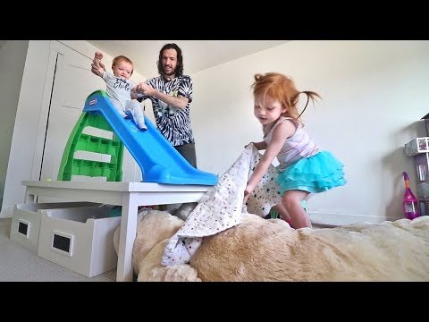 ULTIMATE TOY ROOM GAME!! Niko and Adley build a toddler daredevil slide ride!