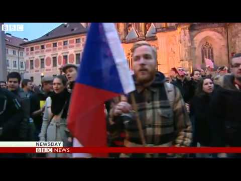 Czech president Milos Zeman pelted with eggs during speech