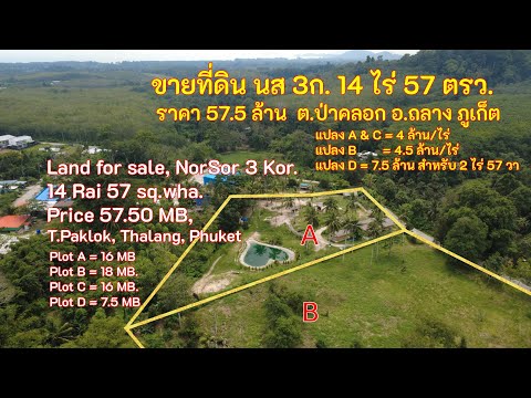 ขายที่ดิน นส.3ก. เนื้อที่ 14 ไร่ 57 ตารางวา 57.5 ล้านบาท ตำบลป่าคลอก อำเภอถลาง จังหวัดภูเก็ต - video