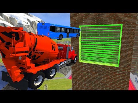 Heavy Vehicle High Speed Jump Through Green Laser Wall In Red Slime Pool - BeamNG drive divides