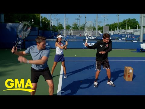 Legendary coach Rick Macci schools Whit Johnson and his wife in a game of doubles l GMA