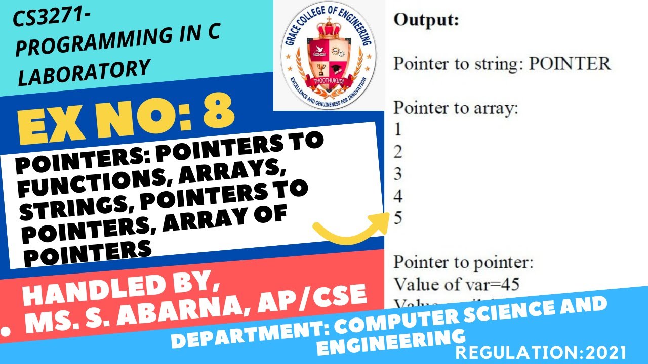 GRACE COE-CSE-CS3271-Programming in C Laboratory-Ex8- Pointers