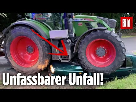 Traktor überrollt Pkw und zerquetscht ihn vollständig! | Niedersachsen