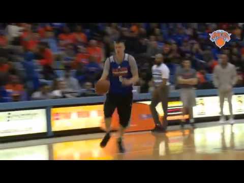 Kristaps Porzingis steals and goes for the massive dunk New York Knicks tips off