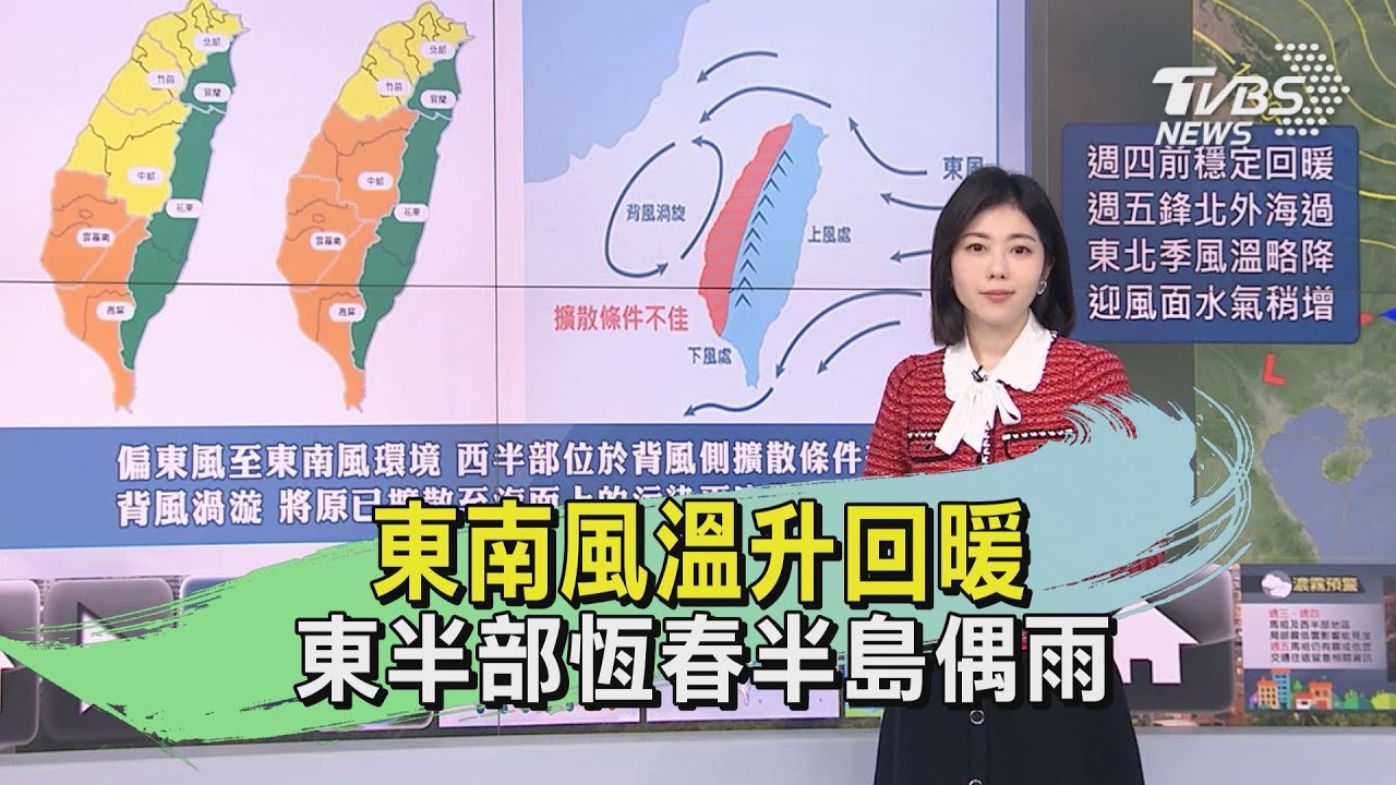 今東半部、恆春半島短暫雨 西部暖熱舒適但空品稍差