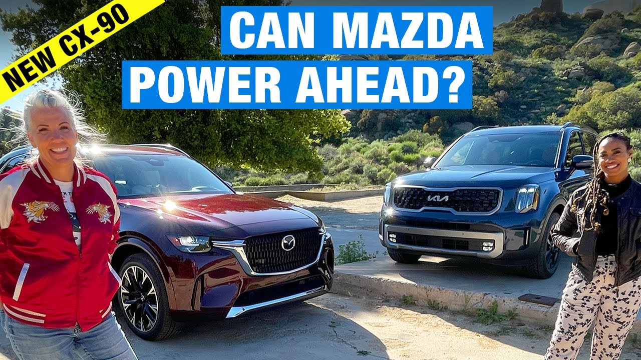jgPZtdyXNZI - 2024 Mazda CX-90 vs. 2023 Kia Telluride | Three-Row SUV Head-to-Head | Driving Impressions & More!