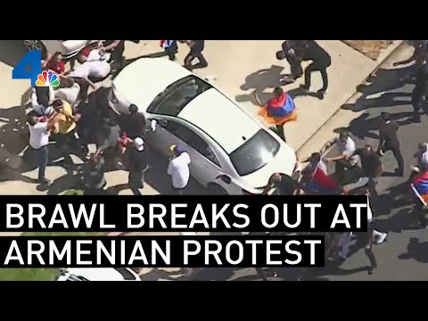 Fights Break Out During Armenian-Azerbaijan Protest | NBCLA