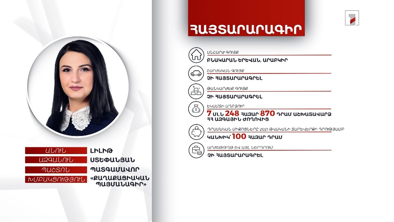 Բնակարան, 100 հազար դրամ. պատգամավոր Լիլիթ Ստեփանյանի հայտարարագիրը