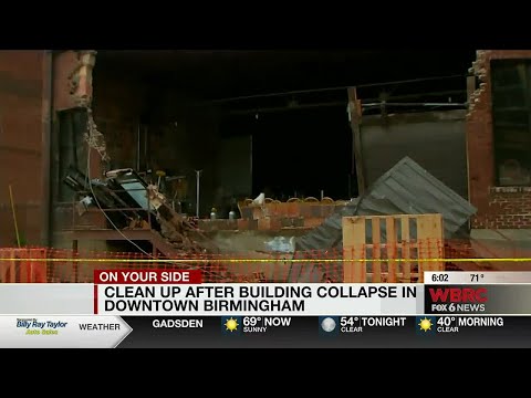Clean up underway after building collapse in downtown Birmingham